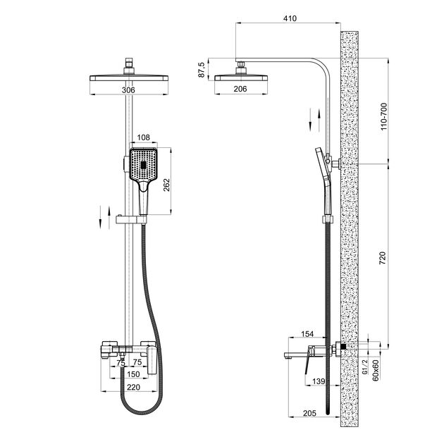 Душевая система универсальная Qtap Crow на три потребителя (с изливом) QTCRO111CRM48648 Chrome, фото , изображение 2 | SNABZHENIE.com.ua