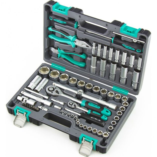 Набор инструментов 1/2", 1/4", CrV, 69 предм., кейс STELS (14108S), фото  | SNABZHENIE.com.ua