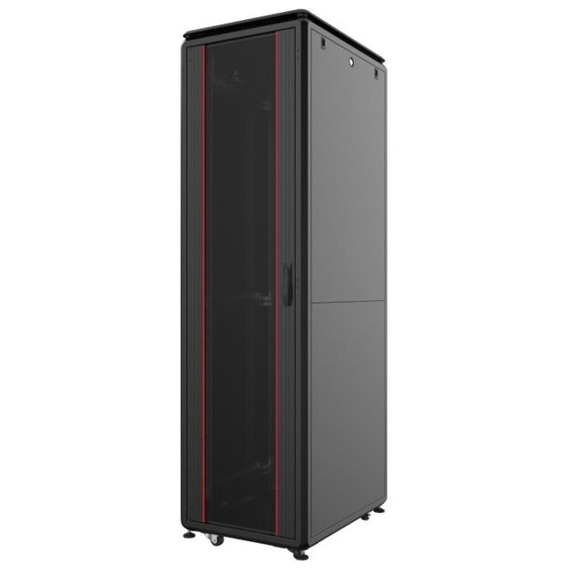 Шафа MIRSAN 19", 22U, GTV, скляні двері, 600x600 мм, максимально 2000 кг, чорна, фото  | SNABZHENIE.com.ua