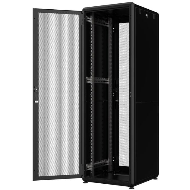 Шафа MIRSAN 19", 32U, GTV, перфорація 63%, 600x600 мм, максимально 2000 кг, чорна, фото , изображение 2 | SNABZHENIE.com.ua