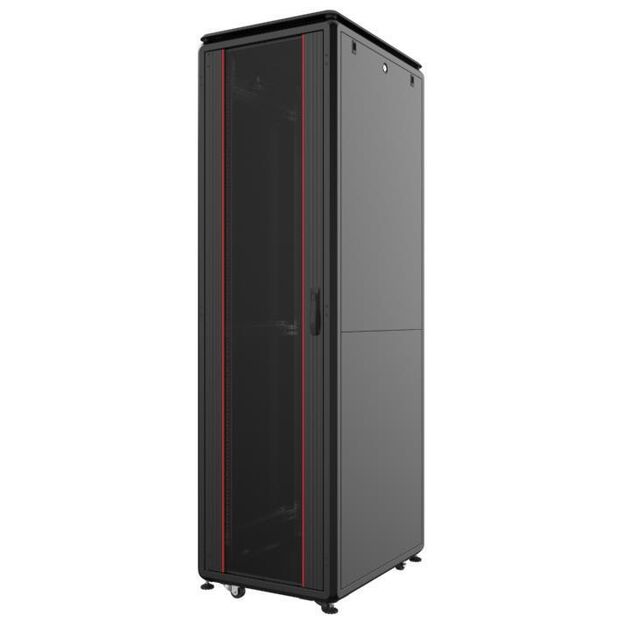 Шафа MIRSAN 19", 42U, GTV, скляні двері, 800x1000 мм, максимально 2000 кг, чорна, фото , изображение 2 | SNABZHENIE.com.ua