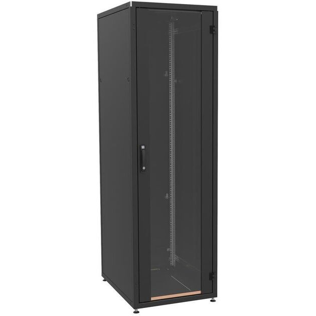 Шафа ZPAS 19", 18U, SZB IT, передні скляні двері, без стільниці, 600x800 мм, максимально 1000кг, чорна, фото  | SNABZHENIE.com.ua