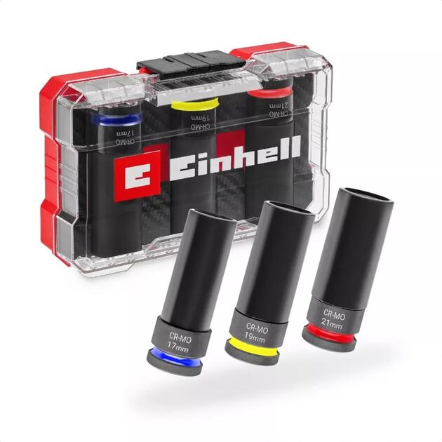 Набір ударних торцевих головок Einhell 80мм 1/2" 3шт кейс 0.78кг, фото , изображение 2 | SNABZHENIE.com.ua