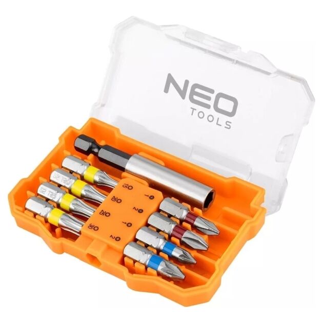 Біти Neo Tools, 1/4", бітотримач, PH,PZ,TH, 25мм, сталь S2, кейс, 8шт, фото  | SNABZHENIE.com.ua