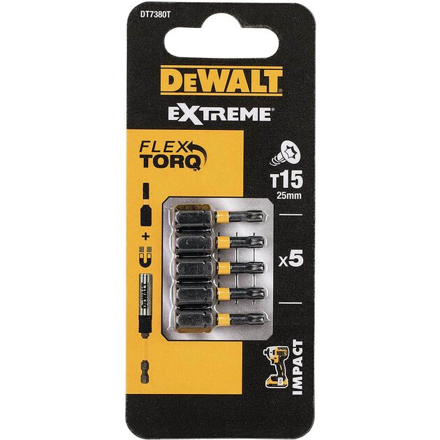 Набір біт DeWALT, ударні, IMPACT TORSION, Torx, Т15, L = 25 мм, 5 шт (DT7380T), фото  | SNABZHENIE.com.ua