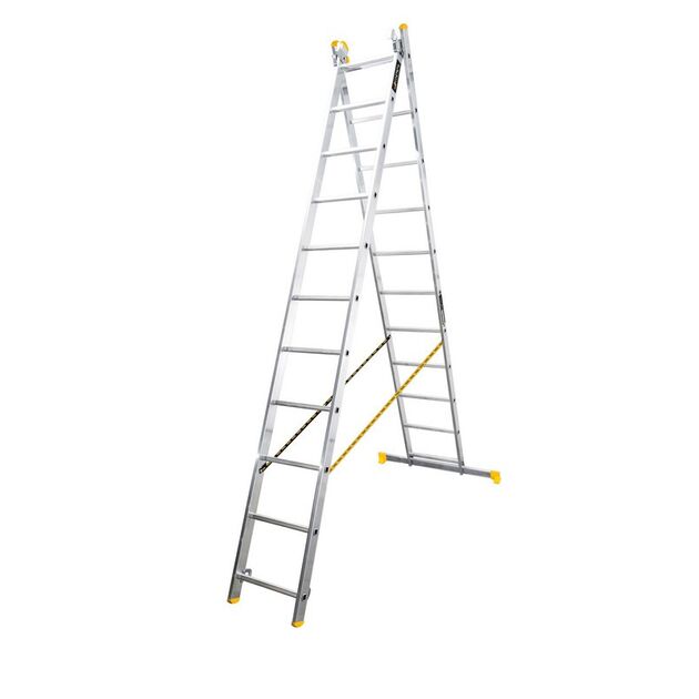 Лестница алюминиевая MASTERTOOL двухсекционная комбинированная 2х11 ступеней h=5330 мм max 150 кг 79-1411, фото  | SNABZHENIE.com.ua