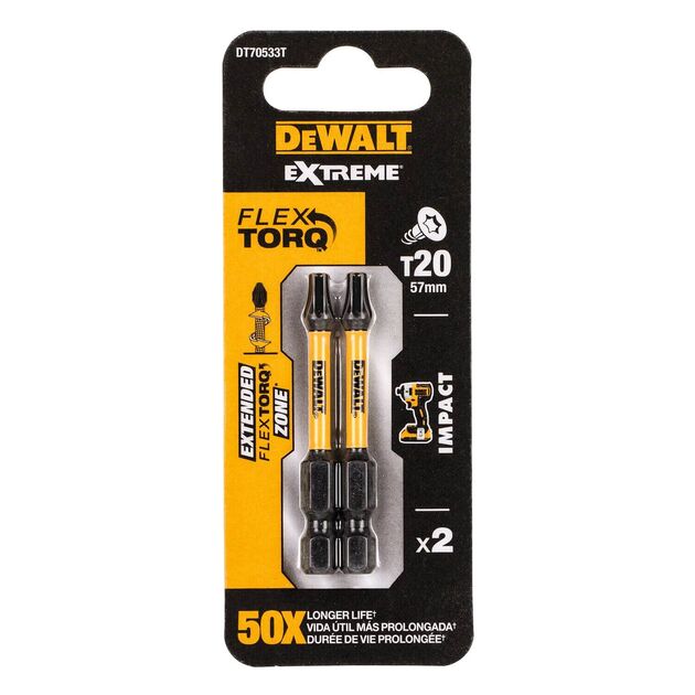 Набор бит DeWALT IMPACT TORSION Torx T20, 50 мм, 2 шт (DT70533T), фото  | SNABZHENIE.com.ua