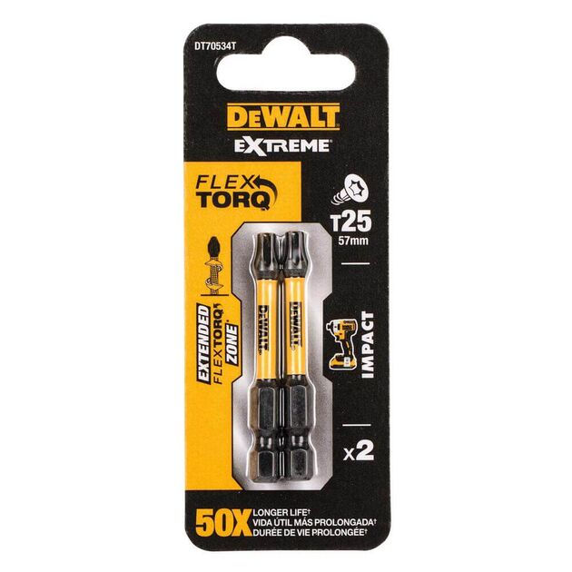 Набір біт DeWALT, ударні, IMPACT TORSION, Torx, Т25, L = 50 мм, 2 шт (DT70534T), фото  | SNABZHENIE.com.ua