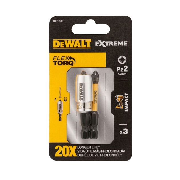 Набор бит DeWALT IMPACT TORSION Pz2, 50 мм, 3 шт, магнитный держатель, фото  | SNABZHENIE.com.ua