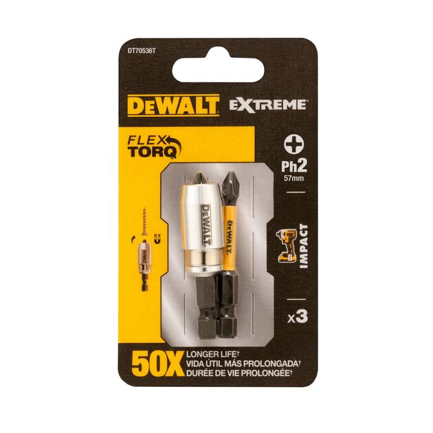Набір біт і насадок DeWALT IMPACT TORSION, ударні, Ph2, L = 50 мм, магнітний тримач шурупів, 3 шт (DT70536T), фото  | SNABZHENIE.com.ua
