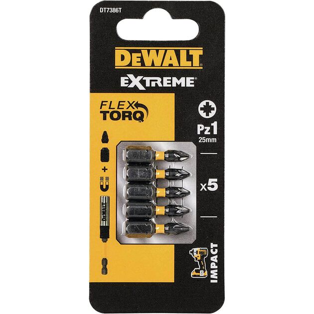 Набор бит DeWALT IMPACT TORSION EXTREME, Pozidriv Pz1, 25 мм, 5 шт, фото  | SNABZHENIE.com.ua