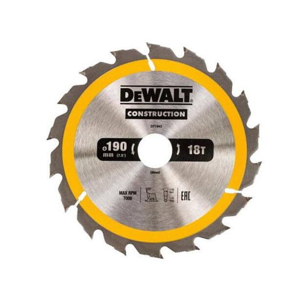 Диск пильний DeWALT, 190 x 30 мм, 18 зубів, кут заточки 20 градусів, геометрія зуба WZ / ATB, швидкий різ. (DT1943), фото  | SNABZHENIE.com.ua
