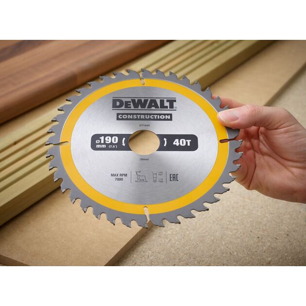 Диск пильний DeWALT, 190 x 30 мм, 40 зубів, кут заточки 10 градусів, геометрія зуба WZ / ATB, швидкий різ (DT1945), фото , зображення 3 | SNABZHENIE.com.ua