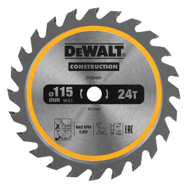 Диск пильний універсальний DeWALT 115 x 9.5 мм 24T (TCT), 5000 об/хв, фото  | SNABZHENIE.com.ua