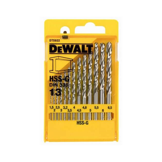 Набір свердел по металу 13 шт. 1.5 - 6.5 мм в пластиковій касеті HSS-G DeWALT (DT5922), фото  | SNABZHENIE.com.ua