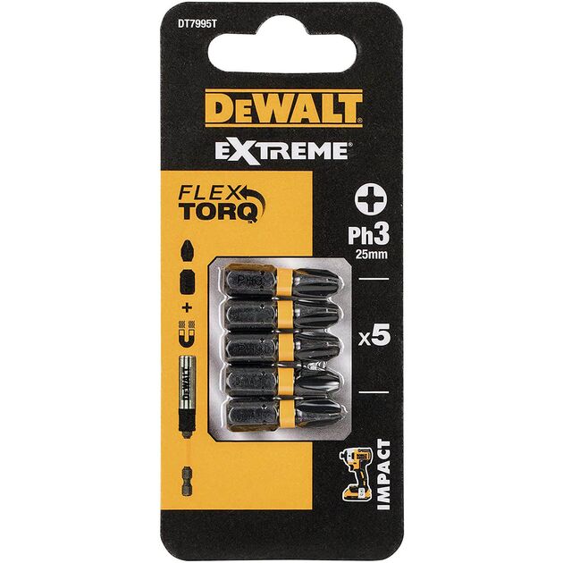 Набір біт DеWALT, ударні, IMPACT TORSION EXTREME, Ph3, L = 25 мм, 5 шт (DT7995T), фото  | SNABZHENIE.com.ua