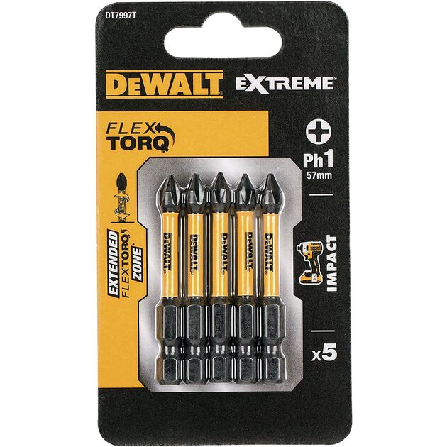 Набір біт DeWALT, ударні, IMPACT TORSION EXTREME, Philips, Ph1, L = 50 мм, 5 шт (DT7997T), фото  | SNABZHENIE.com.ua
