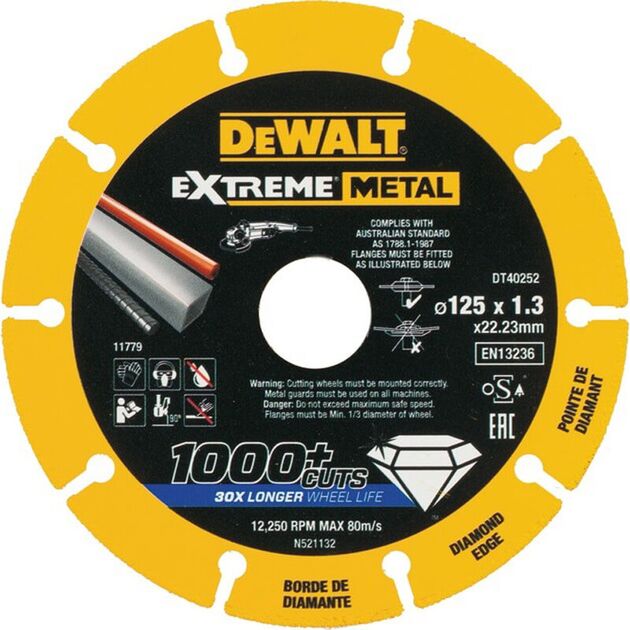 Диск алмазний по металу DeWALT, d = 125 мм, товщина 1,3 мм, діаметр посадкового отвору 22,23 мм (DT40252), фото  | SNABZHENIE.com.ua