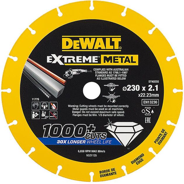 Алмазный диск DeWALT по металлу, 230 мм, 2,1 мм, 22,23 мм, фото  | SNABZHENIE.com.ua