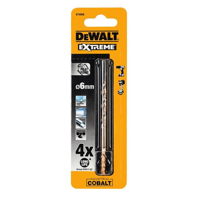 Сверло по металлу DeWALT EXTREME INDUSTRIAL COBALT HSS-CO, d = 6 мм, L = 93 мм, L = 52 мм (DT4908), фото  | SNABZHENIE.com.ua