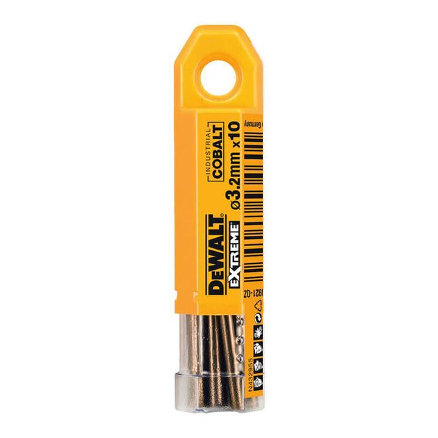 Сверло по металлу DeWALT EXTREME INDUSTRIAL COBALT HSS-CO, d = 3.2 мм, L = 65 мм, L = 36 мм, в упаковці 10 шт (DT4921), фото  | SNABZHENIE.com.ua