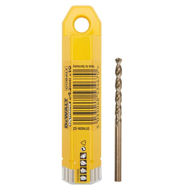 Сверло по металлу DeWALT EXTREME INDUSTRIAL COBALT HSS-CO, d = 4.2 мм, L = 75 мм, L = 43 мм, в упаковці 10 шт (DT4926), фото  | SNABZHENIE.com.ua