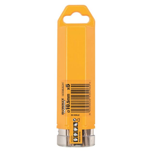 Сверло по металлу DeWALT EXTREME INDUSTRIAL COBALT HSS-CO, d = 10,5 мм, L = 133 мм, L = 84 мм, в упаковці 5 шт (DT4944), фото  | SNABZHENIE.com.ua