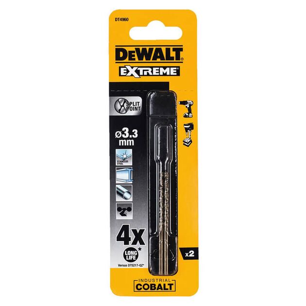 Сверло по металлу DeWALT EXTREME INDUSTRIAL COBALT HSS-CO, d = 3.3 мм, L = 65 мм, L = 36 мм (DT4960), фото  | SNABZHENIE.com.ua