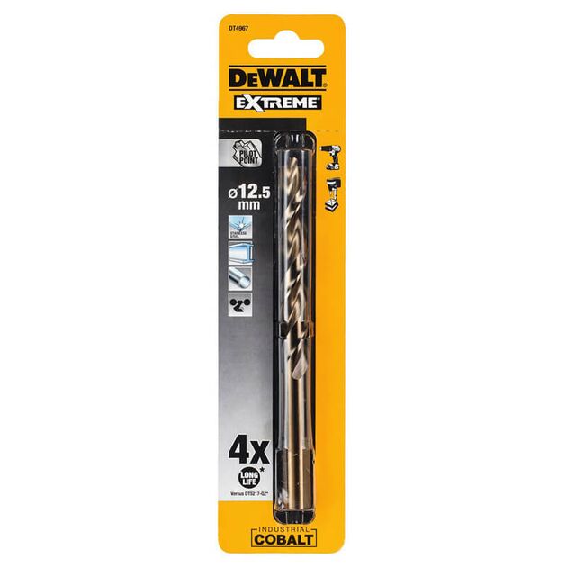 Сверло по металлу DeWALT EXTREME INDUSTRIAL COBALT HSS-CO Кобальт, d = 12,5 мм, L = 151 мм, L = 98 мм (DT4967), фото  | SNABZHENIE.com.ua