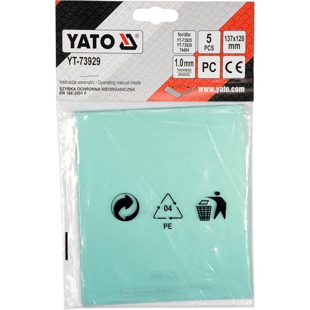 Защитное стекло YATO для сварочных масок YT-73925, YT-73926, 5 шт., фото  | SNABZHENIE.com.ua