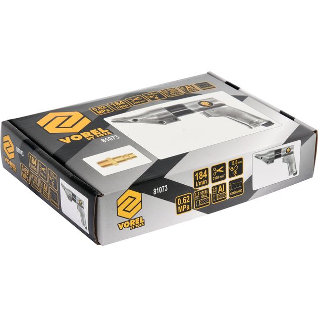 Ножиці пневматичні кутові VOREL: 1/4", 2100 різ/хв, до стал.листів h≤1.2мм, P=0.62 МПа, 184 л/хв(DW), фото , зображення 3 | SNABZHENIE.com.ua