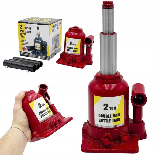 Домкрат бутилочний низькопрофільний двоштоковий 2т 150-370 мм TORIN TF0202, фото  | SNABZHENIE.com.ua