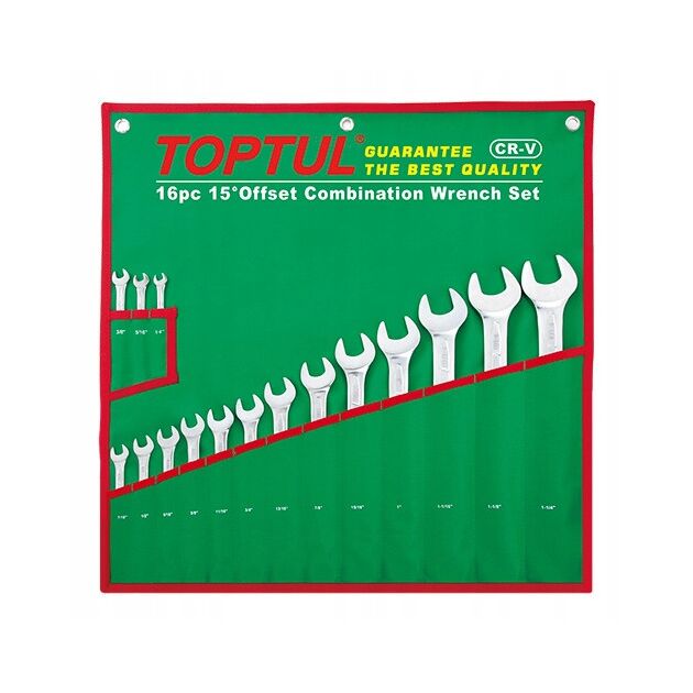 Набор ключей дюймовых комбинированных TOPTUL 16 шт. (1/4"-1-1/4") GBAA1604, фото  | SNABZHENIE.com.ua