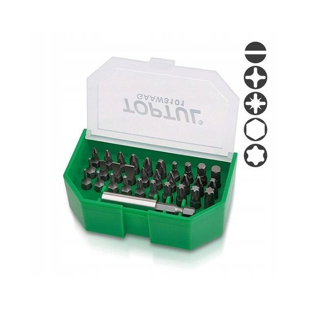 Набір біт 1/4 SL; PH; PZ; TORX; HEX + магнітний тримач 31 од. TOPTUL (GAAW3101), фото  | SNABZHENIE.com.ua