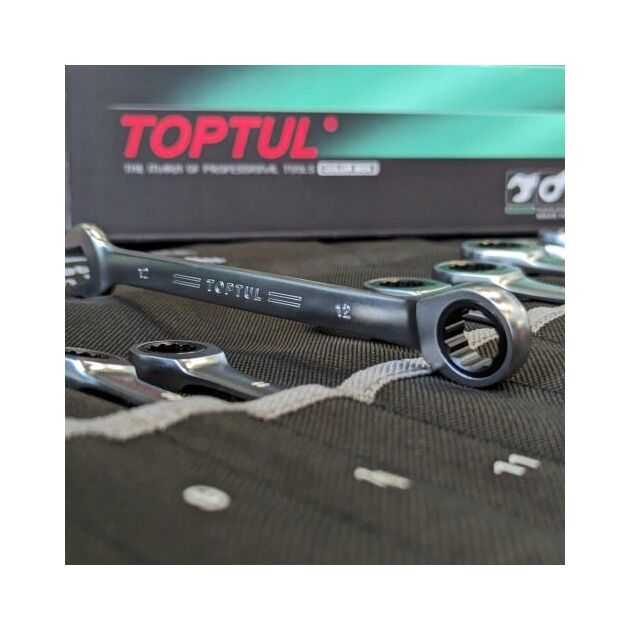 Набор комбинированных ключей трещоточных TOPTUL 8-19мм 12ед. в чехле GPAQ1202, фото , зображення 3 | SNABZHENIE.com.ua