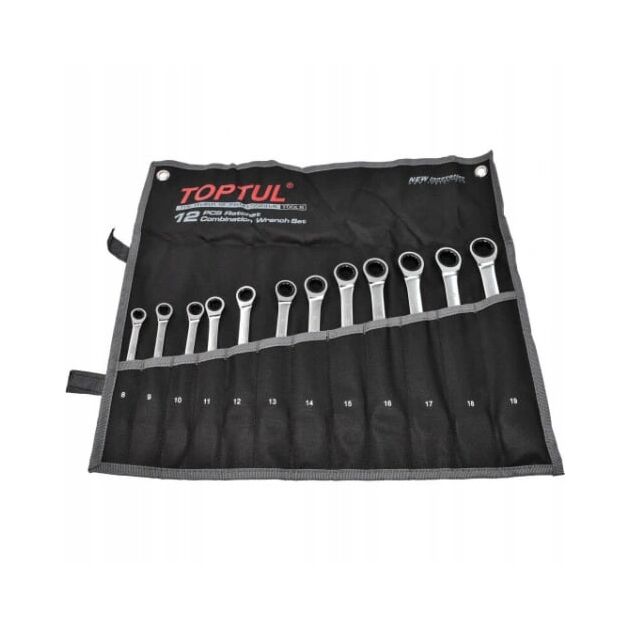Набор комбинированных ключей трещоточных TOPTUL 8-19мм 12ед. в чехле GPAQ1202, фото , зображення 2 | SNABZHENIE.com.ua