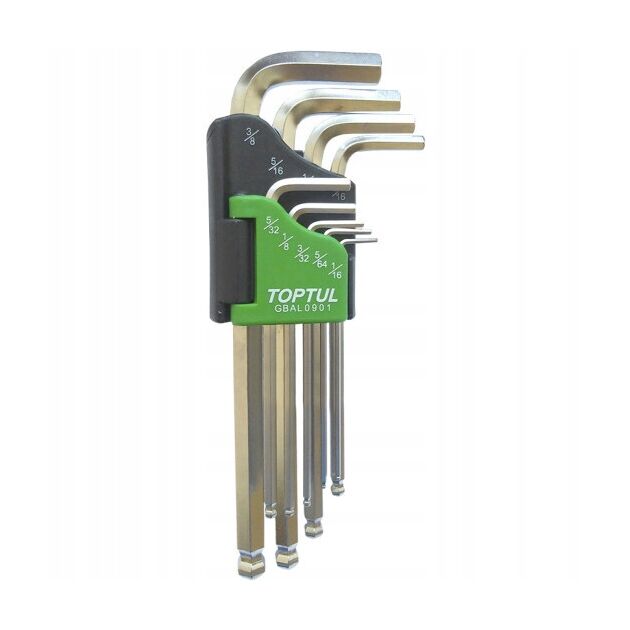 Шестигранники дюймовые с шаром TOPTUL 1/16-3/8, 9 ед., фото , изображение 2 | SNABZHENIE.com.ua