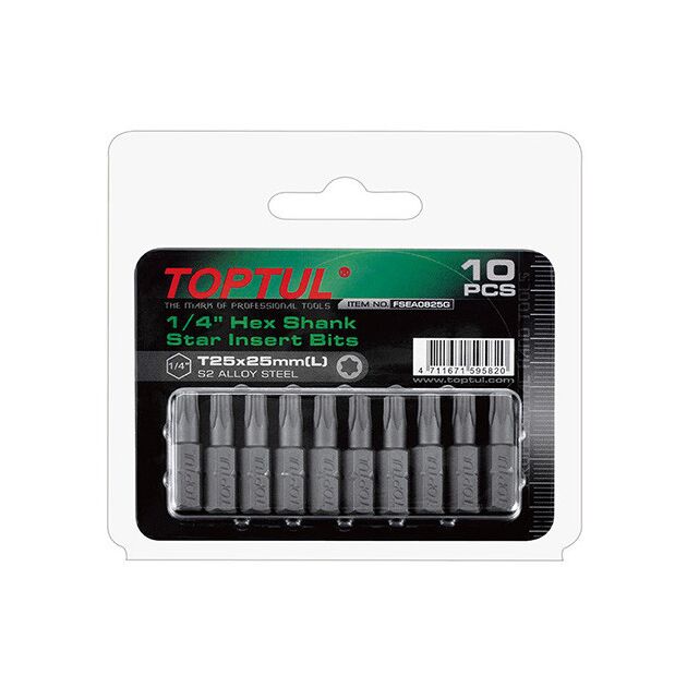 Набор бит 1/4" L25 мм T40, 10 шт. на блистере TOPTUL, фото  | SNABZHENIE.com.ua