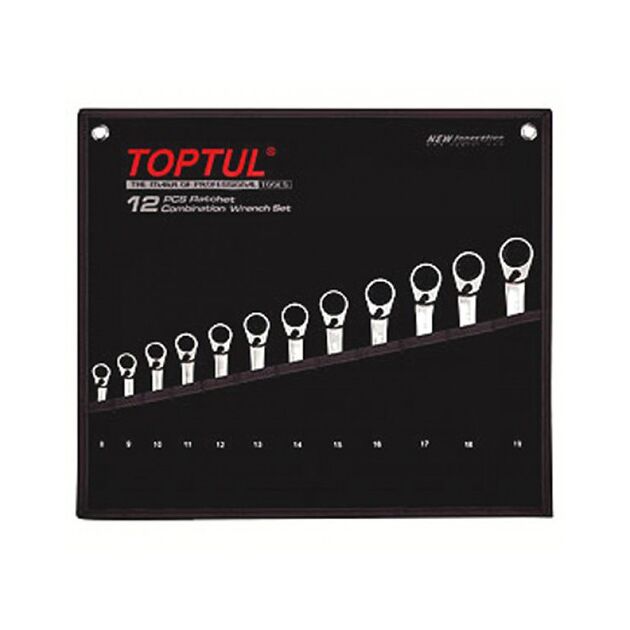 Набор трещоточных реверсивных ключей TOPTUL 8-19мм в чехле 12ед., фото  | SNABZHENIE.com.ua