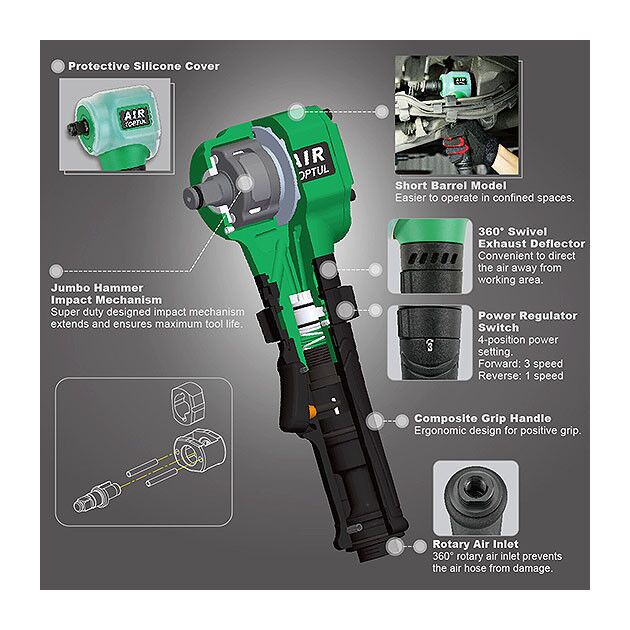 Пневмогайковерт 1/2" 407 Нм 6500 об/хв 1,4 кг TOPTUL (KAAS1630), фото , зображення 2 | SNABZHENIE.com.ua