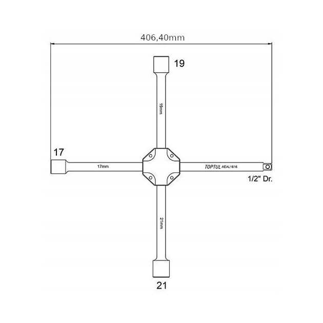 Ключ баллонный крестовой TOPTUL 17,19,21мм 1/2 AEAL1616, фото , изображение 3 | SNABZHENIE.com.ua