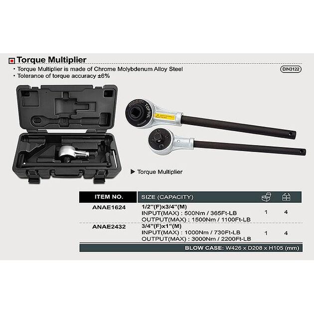 Редуктор-усилитель TOPTUL 1/2 х 3/4 500-1500 Nm (ANAE1624), фото , изображение 3 | SNABZHENIE.com.ua
