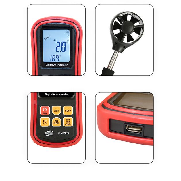 Анемометр BENETECH GM8909 (вимірювач потоку повітря) 0,3-45 м/с, 0-45°C, фото , зображення 2 | SNABZHENIE.com.ua