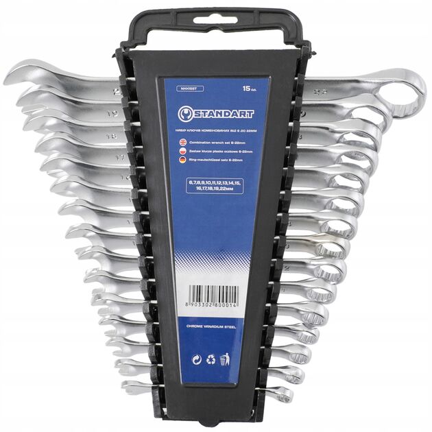 Набор комбинированных ключей 6-22 мм, 15 ед. на холдере СТАНДАРТ, фото  | SNABZHENIE.com.ua
