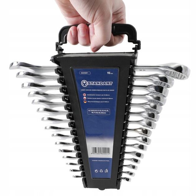 Набор комбинированных ключей 6-22 мм, 15 ед. на холдере СТАНДАРТ, фото , изображение 2 | SNABZHENIE.com.ua