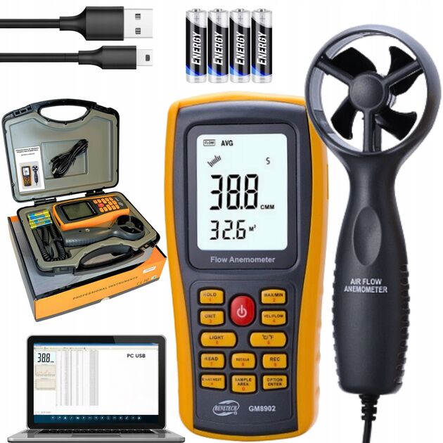 Анемометр-термометр USB BENETECH GM8902 (0,3-45 м/с, 0-45 °C), фото  | SNABZHENIE.com.ua