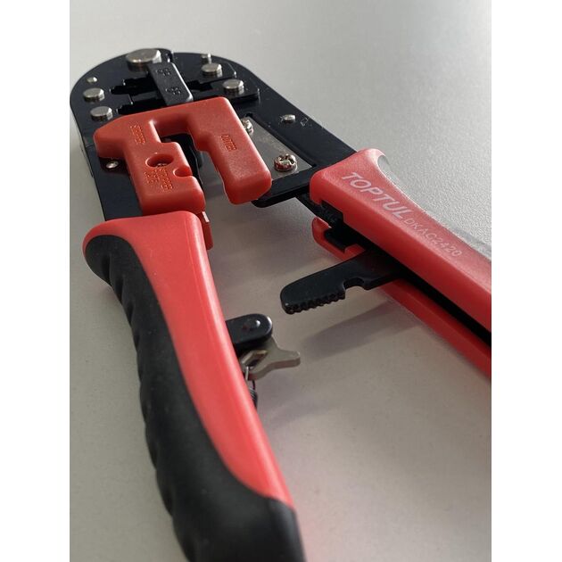 Кліщі для обжиму і зачистки проводів (RJ11/RJ12/RJ45) трещоточні TOPTUL DKAC2420, фото , зображення 2 | SNABZHENIE.com.ua