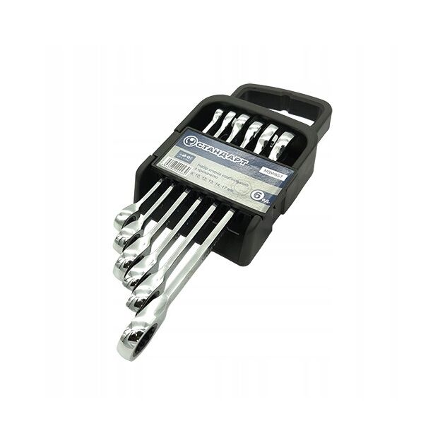 Набор комбинированных ключей трещоточных 8-17мм 6ед. СТАНДАРТ NGW6ST, фото , зображення 3 | SNABZHENIE.com.ua