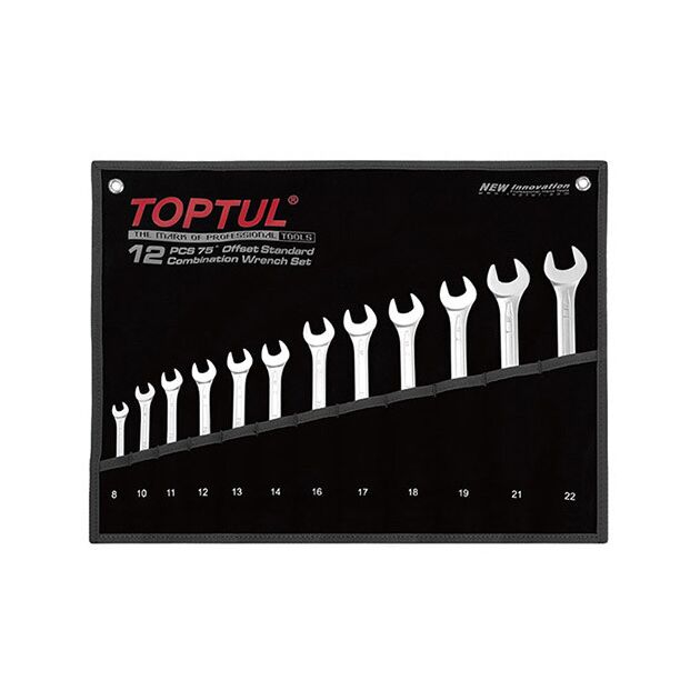 Набор ключей комбинированных (угол 75°) 12шт. 8-22мм (черный чехол) TOPTUL GPAN1201, фото  | SNABZHENIE.com.ua
