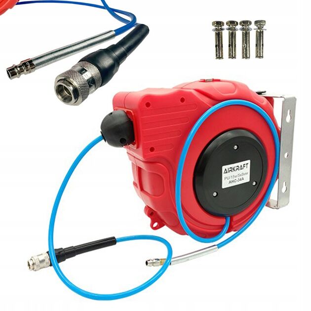 Шланг повітряний для компресора на котушці 5x8мм, 15м швидкознімний AIRKRAFT AHC-34A, фото  | SNABZHENIE.com.ua